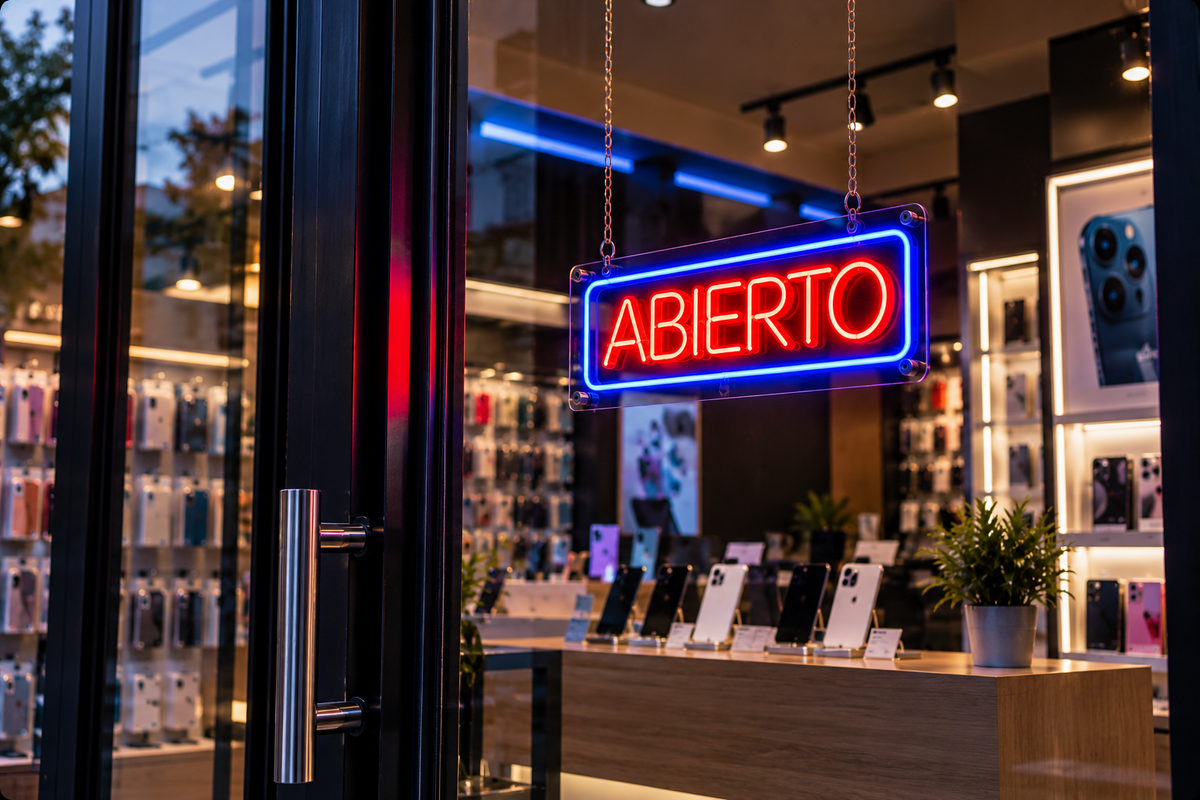 Cartel de neón LED «ABIERTO».