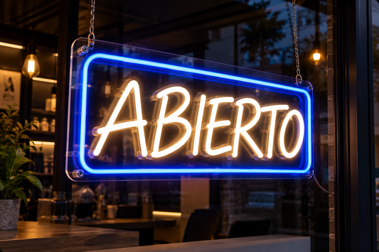 Cartel de neón LED «ABIERTO».